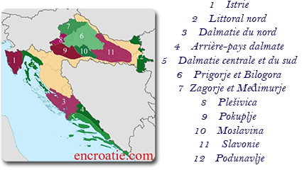 carte des régions viticoles de Croatie
